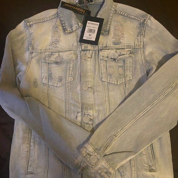 Men World Tour Denim Jacket- Light Indigo - Picture 4 of 5